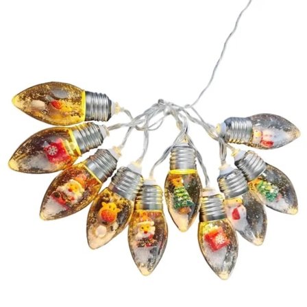 Julebelysning 2 Meter Vandtæt Vintage LED Lysstreng 10 LED-lamper Batteridrevet Nisse Snemand Rensdyr 1 Sæt