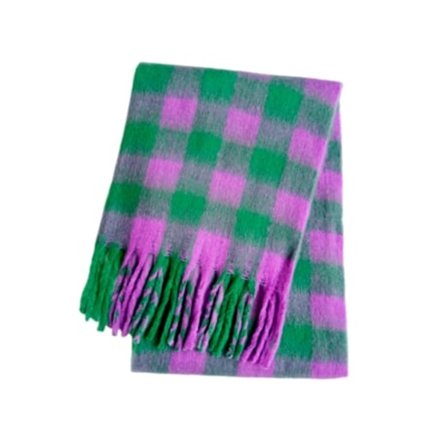 TRUYUETY Dam Bred Färgglad Rutig Halsduk med Tjocka Fransar, Grön Ull (En Storlek)