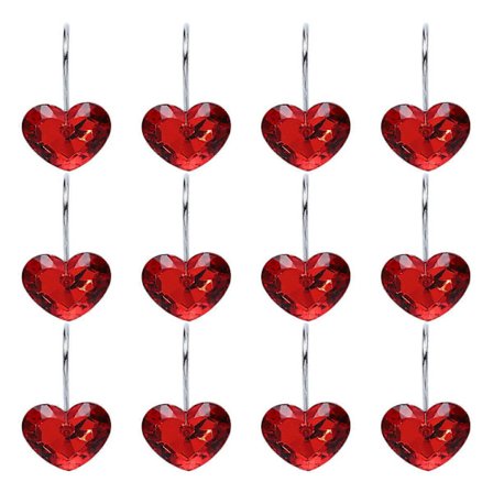 Baderomsforhengkroker Røde Hjerteformede Akrylkroker for Dusj 12 stk