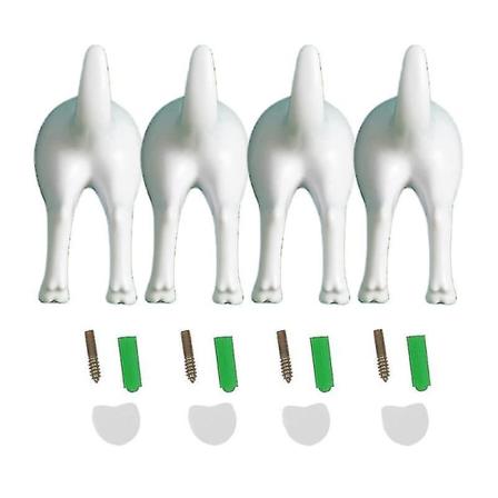 4 stk. Nordisk Stil Søde Plastik Hund Hale Kroge Med Skruer Klæbende Tape Væghængt Nøgle Hanger Hat Frakke Krog Dekoration White