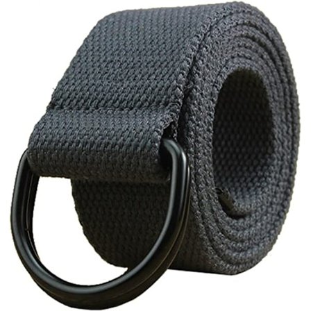 Herr- och dambälte i canvas med svart D-ring, 3,81 cm brett, extra långt, enfärgat, grått