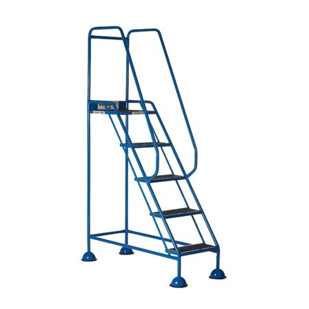 Domed feet mobile safety steps, 5 treads, H 1290 mm, blue