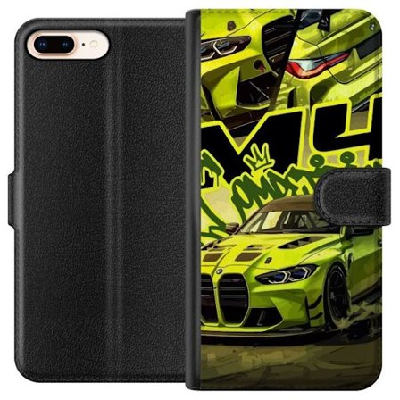 Kompatibel Tegnebogsetui til Apple iPhone 7 Plus Bluey-familien i glad tegnestil med blomsterbaggrund og legende farvepalet