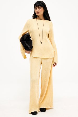 NA-KD Strukturierte Hose mit mittlerer Taille - Weite Hosen - Gelb - EU 44