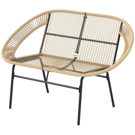 2-personers havebænk polyrattan, vejrbestandig bænk i rattanvævet design, UV-bestandige havemøbler med ryglæn, parkbænk 260 kg bæreevne, til altanterr