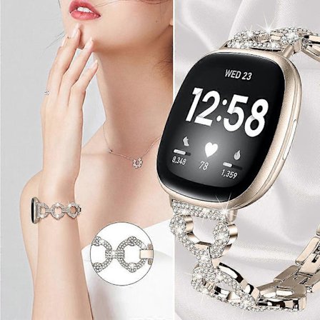 For Fitbit Versa 4/Sense 2 Rhinestone Dekor Klokkereim Armbånd i Rustfritt Stål