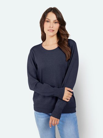 JENSEN - Langærmet Strik - Navy - Ribdetalje