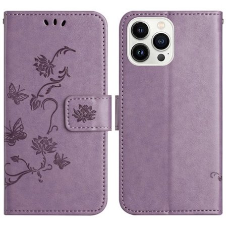 Läderfodral Fjärilar iPhone 16 Pro Lila