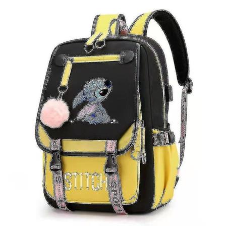 Stitch USB-oppladbar skolesekk mannlig og kvinnelig student ryggsekk ryggsekk_a YELLOW