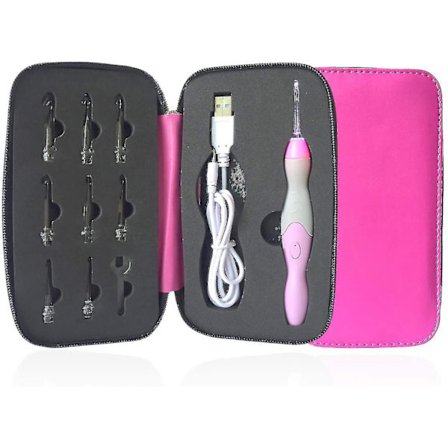 Dd-belyst hæklenålesæt, 9 udskiftelige hoveder 2,5 mm til 6,5 mm med ergonomiske greb, genopladelige hæklenåle med lys, komplet sæt Fo