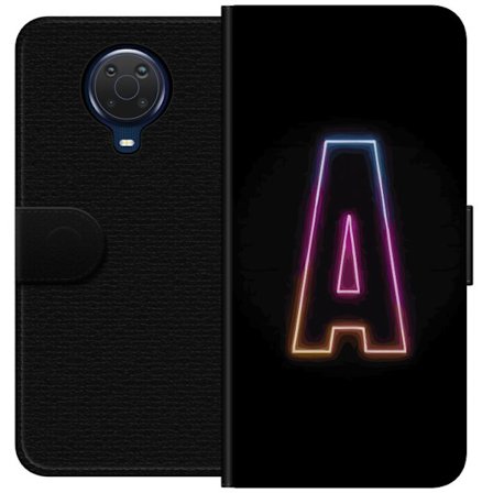 Kompatibel Tegnebogsetui til Nokia Nokia G20 Minimalistisk neonbogstav A i regnbuefarvet lys mod sort baggrund i moderne typografisk stil