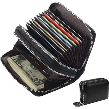 Kvindernes RFID-blokerende læderpung med lynlås