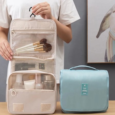 Beige toilettaske hængende kosmetiktaske til kvinder og piger vasketøjspose makeup taske