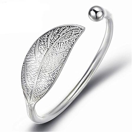 925 Sterling Sølv Kvinde Manchet Armbånd Åbent Løv Form Justerbar Charm Bangle zdq