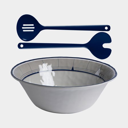 Tigela de salada & talheres para salada em melamina Marine Business Pacific, branco/azul, 28 cm