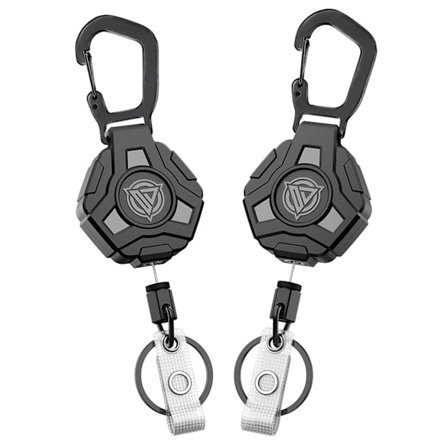 2-delat set med utdragbar nyckelring, kraftig bergsklättringsspänne, taktisk ID-kortsrulle med cirka 60 cm GS-ståltråd