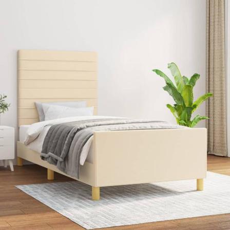 Vidaxl Sängram Med Huvudgavel Gräddvit 100x200 Cm Tyg Kräm