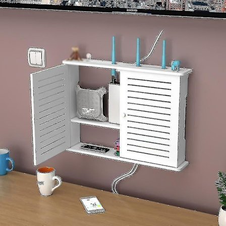 Langaton Wifi-reitittimen säilytyslaatikko Puinen laatikko Kaapelit Virtalähde Plus-johtokiinnike Seinälle kiinnitettävä pistoke