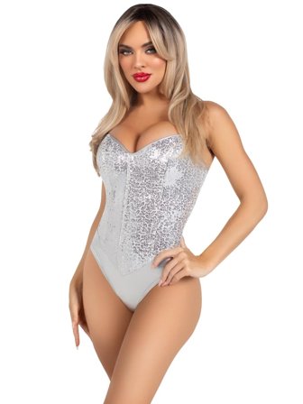 Leg Avenue: Sequin Boned Bodysuit Silver - Vuxen: Sexy klær