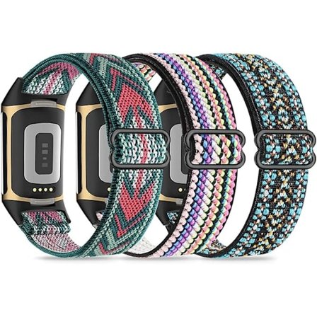 3 Joustavaa ranneketta, yhteensopiva Fitbit Charge 5/Fitbit Charge 6 -rannekkeiden kanssa miehille ja naisille, hengittävä ja säädettävä {EE] A