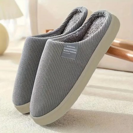 Enfärgade partofflor, lediga slip on plyschfodrade skor, bekväma inomhus hemtofflor