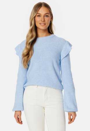 VILA Ril O-Neck Flounce Knit Top Kentucky Blue Detail Klær
