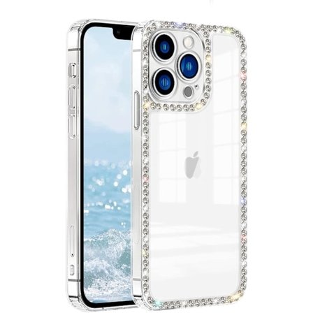 1 kpl Yhteensopiva iPhone 16 Pro Max Läpinäkyvä Kuori Söpö Naisille Tytöille Bling Timantti Glitter Strassi Kimalteleva