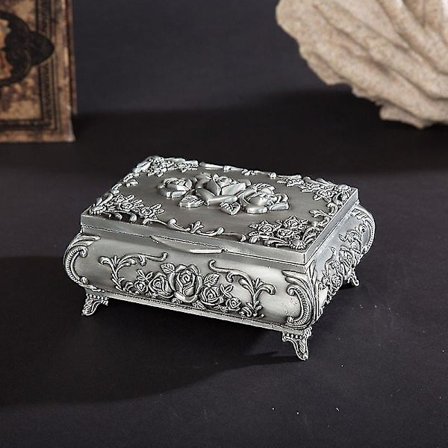 Yaju Antik Metal Ring Halskæde Smykke Smykkeboks Opbevaring Vintage Æske - 3 Rose Top1pc