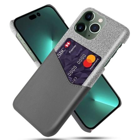 iPhone 14 Pro Max 6,7 tommer Stødsikker Velbeskyttet kortspor Kludtekstur Telefonetui Vegansk læderbelagt Hård stødbestandig skal - Grå Silver grey