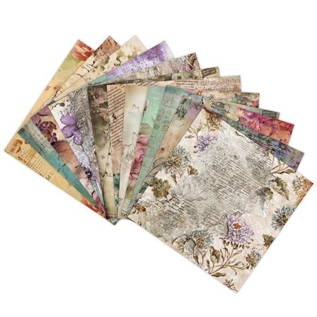 Scrapbookingpapir Vintage Flower - 12 ark med romantiske blomstermotiver