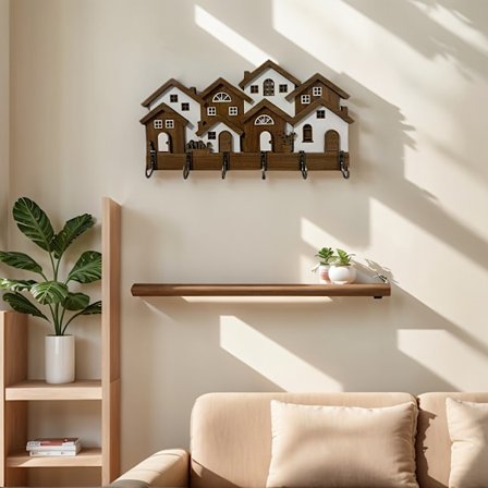 Vægmonteret nøgleholder - Moderne husformet design, nem installation med kroge