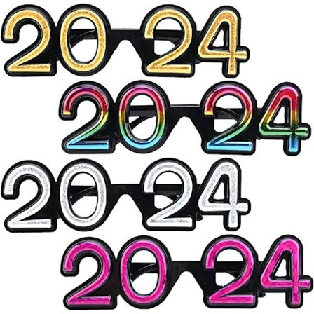4 stk 2024 tredimensjonale briller for godt nyttår, utsøkte fotorekvisitter for nyttårsfest, brilleinnfatninger for barn og voksne, 