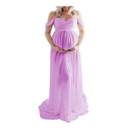 Maternity Dress For Photography Off Shoulder Chiffon Gown Split Front Maxi Pregnancy Dresses Baby Shower Dress Pregnancy Dresses For Photo Shoot
