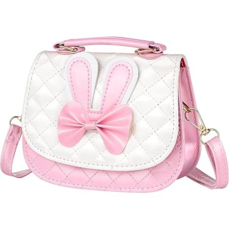 Tyttöjen laukut, lasten olkalaukku käsilaukku tytölle söpöillä pupunkorvilla ja rusettilla crossbody-lompakko olkalaukku käsilaukku säädettävä hihna