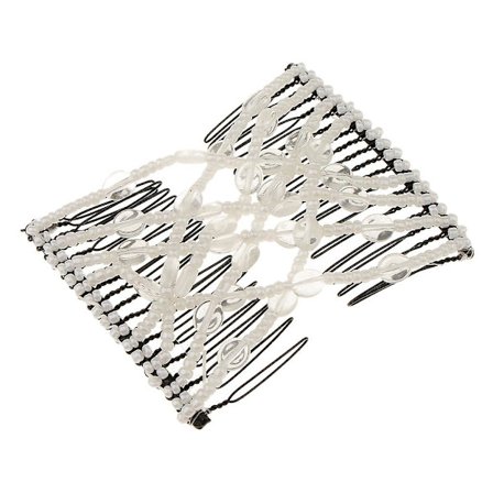 Strækbar Dobbelt Hårkam Clip Sløjfe Perler Dobbelt Clip Hårtilbehør Blå