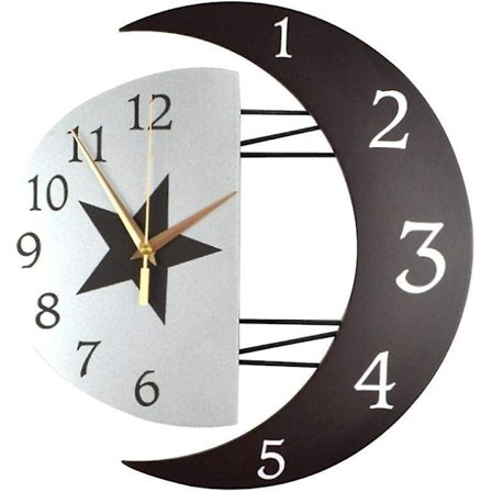 Stille Måne Veggklokke med Måneformet Ramme, Moderne Pendel Veggklokke, Hjemmeinnredning for Stue