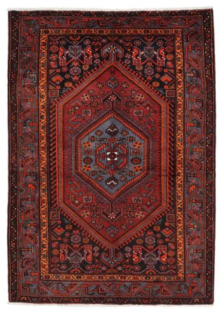 Håndknyttet Hamadan 155X220 Uldtæppe Sort/Mørkerød Lille