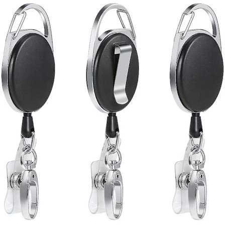 WABJTAM 3-pak Sammenleggbar nøkkelring 65 cm lang med forsterket fjær og sterk snor for ID-kort med nøkkelring belteklips og klipskrok