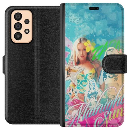 Kompatibel Tegnebogsetui til Samsung Galaxy A33 5G Eventyrverden med Steve, Creeper og dyr i farverig blokgrafik