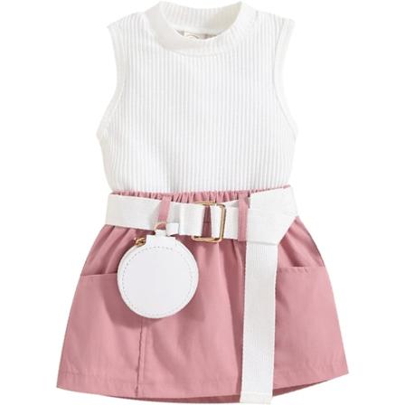 ENGBEI Flickor Småbarn Kjolar Outfits Ärmlös T-shirt Tank Top Plisserad Minikjol Set Barn 2 st Sommarkläder