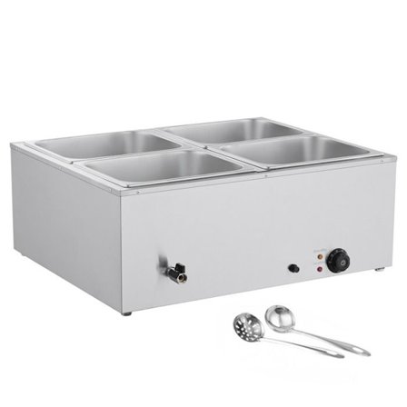 Dampvarmer-Duoku-1500 W-Buffetvarmer i Rustfrit Stål-Bain-marie med 4 1/2 Bakkes