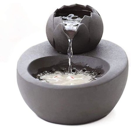 Ppiao Kattefontæne Keramik Pet Vanddispenser - Lotus Vertikal Kattedrikkefontæne - Automatisk Cirkulation Filter Vand Sundhed Og Hygiejne Bund W