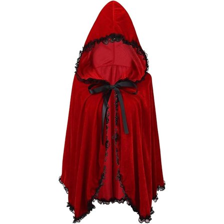Punahilkka-viitta, aikuisten punainen samettiviitta hupulla, satuhahmo, naisten Halloween-asusteet (60 cm)