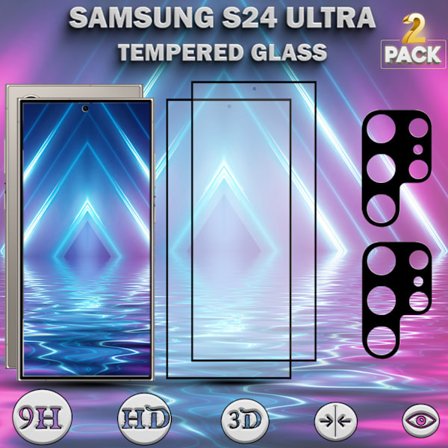 2-Pack SAMSUNG S24 ULTRA Skærmbeskyttelse & 2-Pack linsebeskyttelse - Hærdet Glas 9H - Super kvalitet 3D