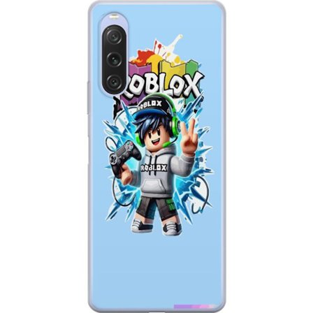 Kompatibelt Mobilskal till Sony Sony Xperia 10 V Färgstark Roblox-karaktär med handkontroll och energifylld splash art design, perfekt för barnrum