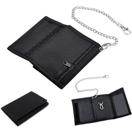 Slank barnebok med kjede og glidelås - Svart