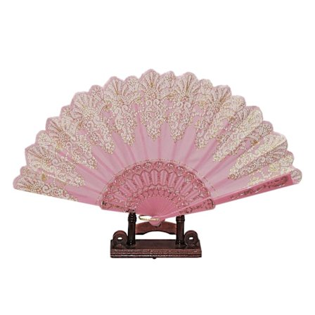 Vifte - Hvid kant med glimmer - Chiffon med plastikbund - Lyserød