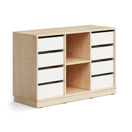 Elevförvaring CASPER, 8 lådor, 2 fack, sockel, björk/vit