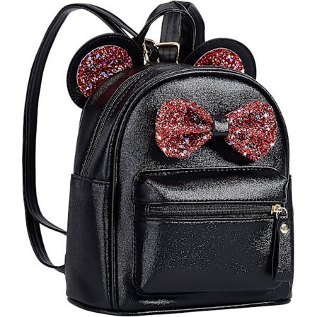 Sødeste tegneserie toddler pailletter bue mus ører taske mini rejse skole skuldertaske til teen lille pige kvinder (sort/rød bue)