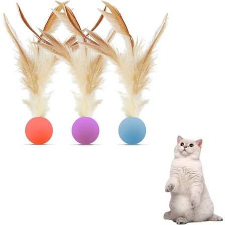 3 stk. - Kattelegetøj - Kattelegetøj - Kattebold - Legetøj til katte m/ fjer - interaktivt kattelegetøj